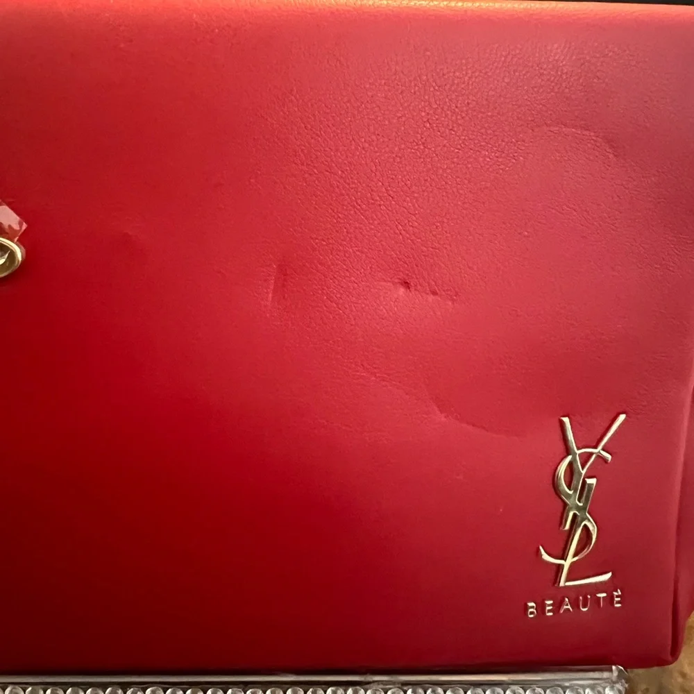NWOT YSL Red Cosmetic Bag with Silver Accents